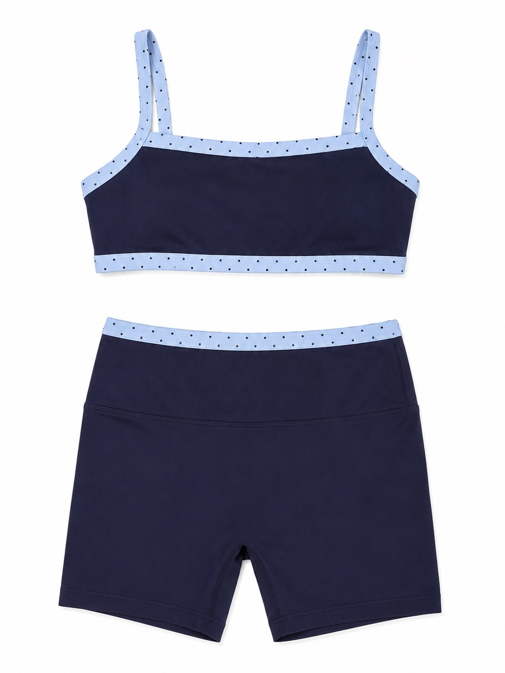 Posie Active Polka Dot Sports Bra & Biker Shorts Set Navy M NWT